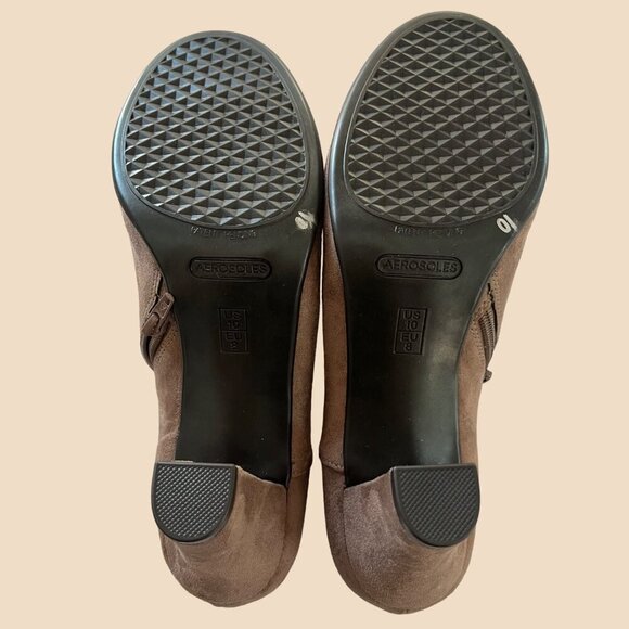Aerosoles Womens 10 Brown Ankle Booties Faux Suede‎ Heelrest Western Side Zipper - Picture 6 of 9